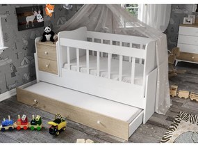 Culla in colore bianco e naturale con spazio di archiviazione 60x120 cm Sansa - Kalune Design