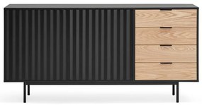 Cassettiera bassa nera-colore naturale effetto rovere 159x80 cm Sierra – Teulat