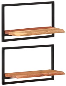 Mensole Parete 2pz 60x25x35 Cm Legno Massello Acacia E Acciaio /