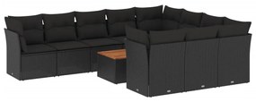 Set Divani da Giardino 11 pz con Cuscini in Polyrattan Nero