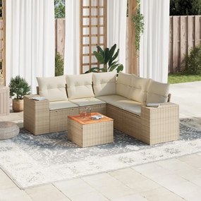 Set divano da giardino 6 pz con cuscini beige in polyrattan