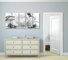 Quadri 5 pezzi – Rose lussuose in bianco e nero