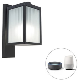 Lanterna da parete per esterni intelligente nera con vetro a coste incl. Wifi A60 - Charlois
