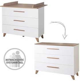 Cassettiera bassa per bambini in rovere con fasciatoio in bianco e naturale 110x98 cm - Roba