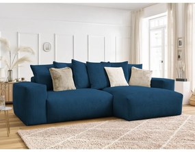 Divano angolare blu allungabile e con contenitore rivestito in velluto a coste Voltaire – Bobochic Paris