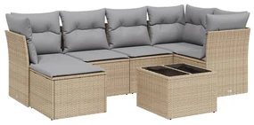 Set divano da giardino 7 pz con cuscini beige misto polyrattan