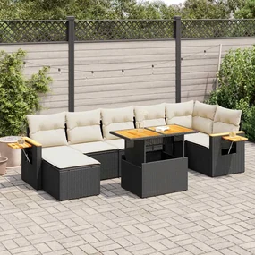 Set divani da giardino con cuscini 8 pz nero polyrattan acacia