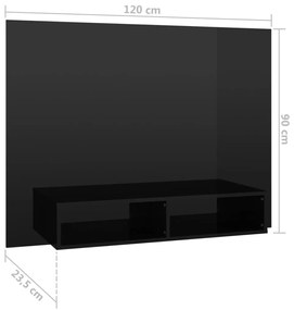 Mobile TV a Muro Nero Lucido 120x23,5x90 cm Legno Multistrato