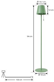 Lindby piantana LED Hilario, verde, ferro, batteria ricaricabile