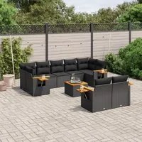 Set Divani da Giardino 10pz con Cuscini in Polyrattan Nero 3259535