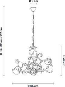 Lampadario Arte Povera Cesto Metallo Bianco E Oro 5 Luci E14