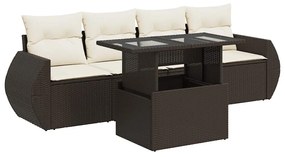 Set divano da giardino 5 pz con cuscini marrone in polyrattan
