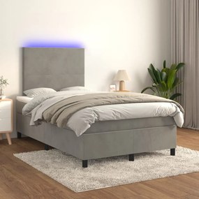 Letto A Molle Materasso E Led Grigio Chiaro 120x200 Cm Velluto /