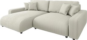 Divano letto angolare in velluto a coste color crema (penisola variabile) Sara - Ropez