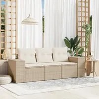 Set Divano da Giardino 3 pz con Cuscini Beige in Polyrattan 3222257