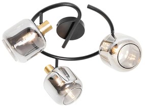 Faretto da soffitto nero con vetro fumé rotondo 3 luci - Zuzanna