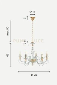 Lampadario 1306 5 luci bianco e cromo attacco e14 d.76cm