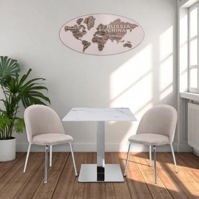 Tavolo ristorante bar top per esterno 80x80 cm effetto Marmo venato e base argento H 75