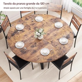 Tavolo per Sala da Pranzo Tondo Ø120 cm Stile Industrial con Ripiano Effetto Legno...