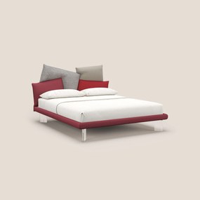 Rebus letto imbottito dal design moderno con piedi trasparenti in plexiglass rosso