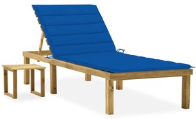 Lettino Da Giardino Con Tavolino Cuscino Legno Pino Impregnato /