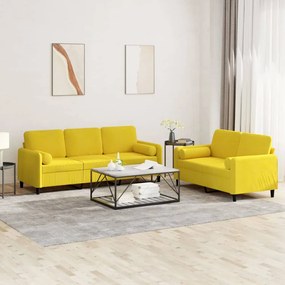 Set Di Divani 2 Pz Con Cuscini Giallo İn Velluto /