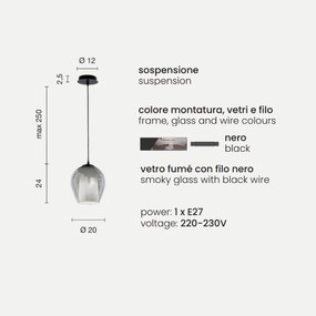 Lampada sospensione D20 cm - vetro soffiato Fumč BONNIE MOD1
