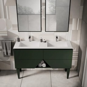 Mobile bagno sospeso con lavabo L 140 x H 55 x P 45.3 cm verde opaco per doppia vasca Vintage