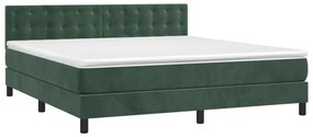 Letto a molle con materasso e led verde scuro 180x200cm velluto