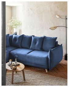 Divano letto angolare in velluto a coste blu scuro (variabile) Lazy Lukka - Miuform