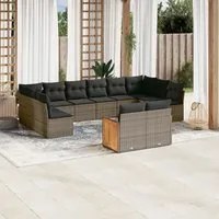 Set Divani da Giardino 12 pz con Cuscini Grigio in Polyrattan 3260527