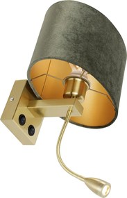 Lampada da parete in ottone con paralume in velluto ovale verde 25 cm - Brescia Combi