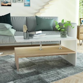 Tavolino Salotto Legno Multistrato 90x59x42 Cm Rovere E Bianco /