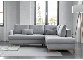 Divano angolare grigio chiaro allungabile/con contenitore (con penisola a destra/a L) Scandic Lagom – Miuform