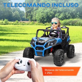 Macchina Elettrica per Bambini a 2 Posti Doppio Motore 24V 3 Velocità Blu...