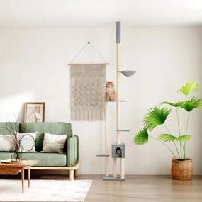 Albero Per Gatti Pavimento Soffitto Grigio Chiaro 258,5-284,5cm /