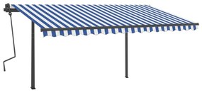Tenda da Sole Retrattile Manuale con LED 4,5x3 m Blu e Bianca