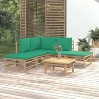 Set Salotto da Giardino 6pz con Cuscini Verdi Bamb 3155143