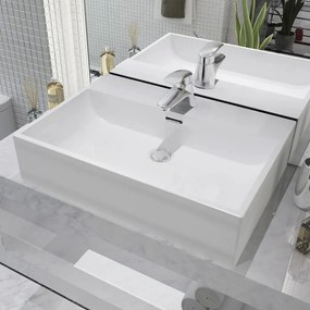 Lavandino Con Foro Rubinetto Ceramica Bianca 60,5x42,5x14,5 Cm /