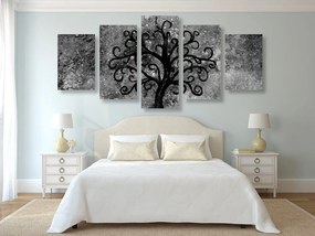 Quadri 5 pezzi – Albero della vita in bianco e nero
