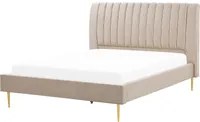 Letto imbottito velluto beige sabbia e oro rete a doghe testiera alta 180 x 200 cm testata alta design retr