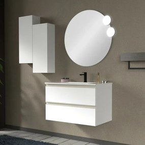 Mobile bagno sospeso 80 cm bianco opaco con lavabo e specchio Master