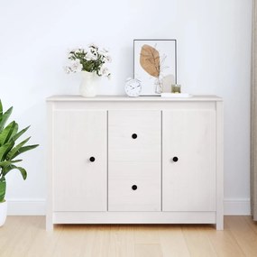 Credenza Bianca 100x35x74 Cm İn Legno Massello Di Pino /