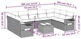 Set divano da giardino 10 pz con cuscini grigio in polyrattan