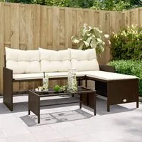 Divano da Giardino con Tavolo e Cuscini a L Marrone Polyrattancod mxl 89492