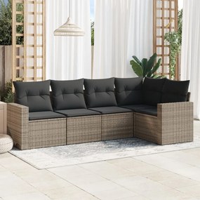 Set divano da giardino 5 pz con cuscini grigio in polyrattan