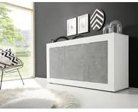 Credenza Moderna, Madia Bianca Lucida con 3 ante in finitura Cemento, ZLCBSC-MDP-BC3