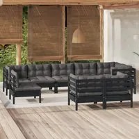 Set Divani da Giardino 9 pz con Cuscini Neri Massello di Pino 3096530