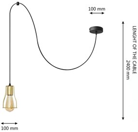 Lampadario a sospensione con filo TUBE LONG 1xE27/15W/230V nero/oro