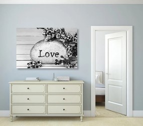 Quadro su tela – Con scritta su pietra Love in bianco e nero